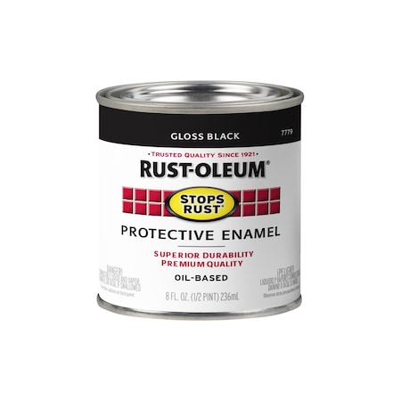 Rust-Oleum Interior/Exterior Paint, Gloss, Oil Base, Black, 1/2 Pint 7779-730